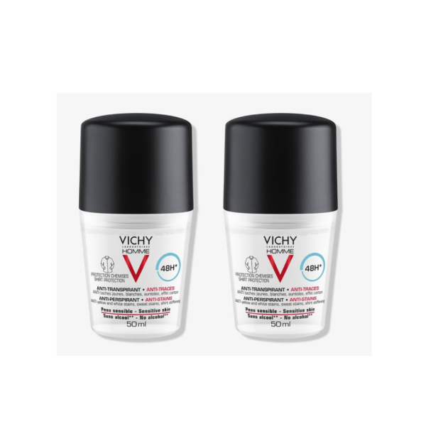 Vichy Homme Desodorizante Antimanchas Antitranspirante 48H 50mlx2 - 50% 2º Unidade